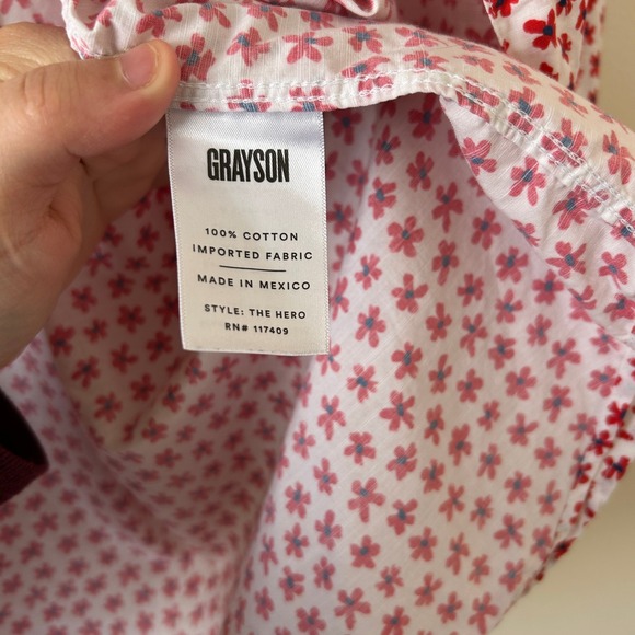 Grayson Cotton White Red Floral Print Button Blouse Top L - Picture 6 of 8